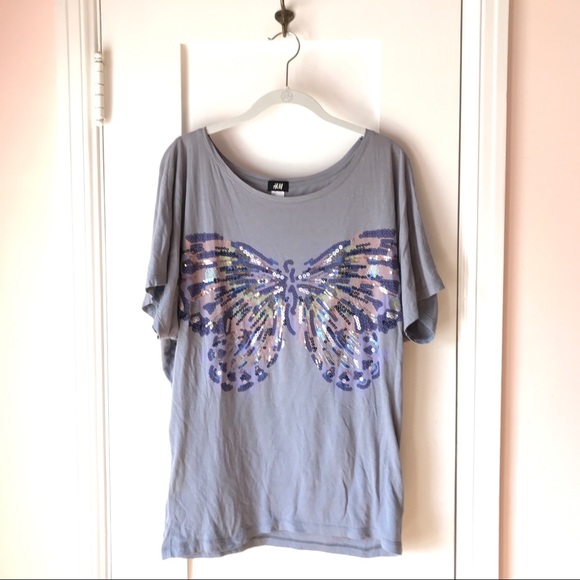 H&M Tops - H&M Sequin Butterfly Blouson Top XS